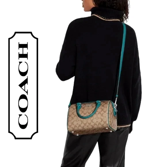 NUOVA $395 Coach Teal Medium ROWAN borsa a tracolla borsa a tracolla borsa Sig C pelle CH280