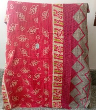 Indian Handmade Kantha Quilt Vintage Bedspread Throw Cotton Blanket Gudari Twin