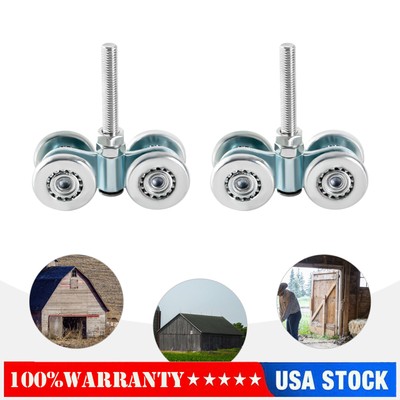 2X Universal Double Wheel Rail Hanging Trolley Barn Door Track Rollers Steel New