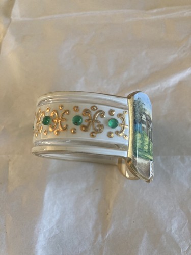 Antique Very Fancy Painted SAKBRUNN? Napkin Ring Jeweled Glass RARE - Picture 3 of 12