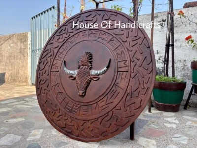 24'' Handmade viking carved wooden shield carved shield wall decor carving shield