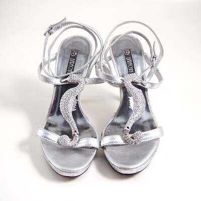 Barachini High Heel Plateau Sandalen Silber Leder Damen Schuhgröße EU 37 US 