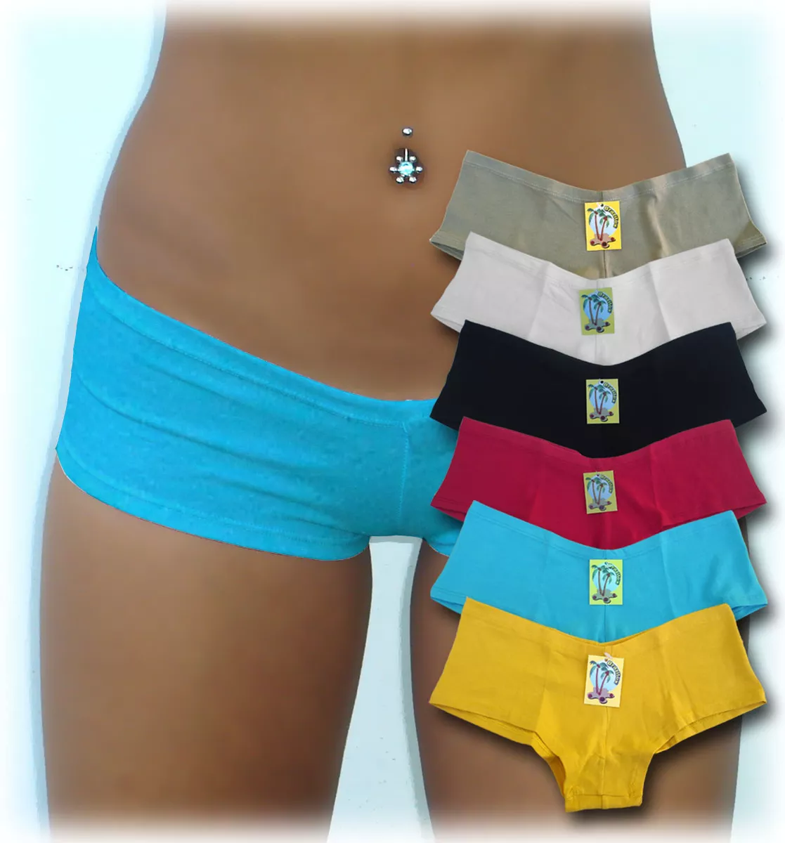 Set - 6 Sexy Boy Shorts Cotton Low Rise Boyshorts MEDIUM - FREE