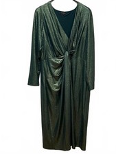 Lane Bryant Twist-Waist Sheath Metallic Midi Dress Green Size 22/24