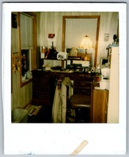 Vtg Polaroid Snapshot Photo Retro Office Desk Wood Paneling Lamp Chair