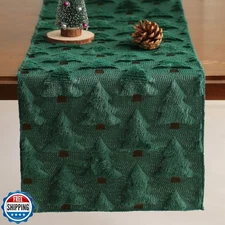 WKJZH Christmas Tbale Runner 13x48 Inch Soft Plush Faux Fur Jacquard Green Ch