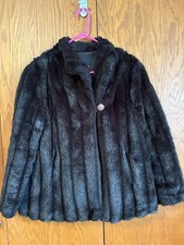 Vintage Wiman Black Faux Fur Coat Jacket Made in USA Retro 70s 80s