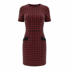 Hobbs Tallulah Moon Women's Red Wool Check Short Sleeves Dress ~ Size UK 12