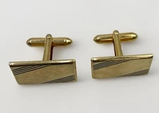Vtg Swank Gold Tone Rectangular Cufflinks w/ Stripe Detail 1950’s Minimalist