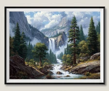 Waterfall in Yosemite 2 - DIY Chart Counted Cross Stitch Patterns Needlework DMC