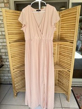 Lulus XL Pink V-Neck Wrap Maxi Dress Flutter Sleeves