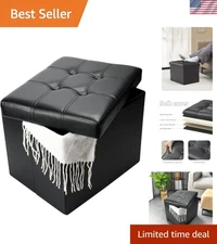 Storage Ottoman Folding Foot Stool with Thicker Foam Small Leather Bench