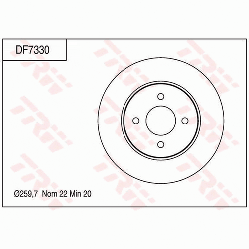 TRW Brake Rotor Single 259.7mm Front DF7330S - Picture 3 of 3