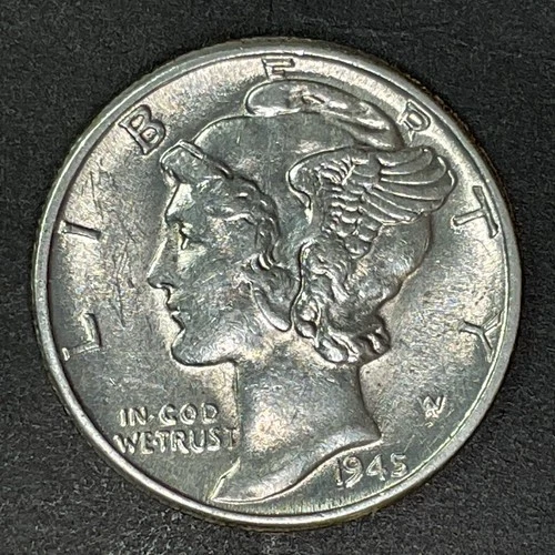1945  Mercury Dime 10 cents USA Coin 90% Silver Liberty Freedom War WWII UNC