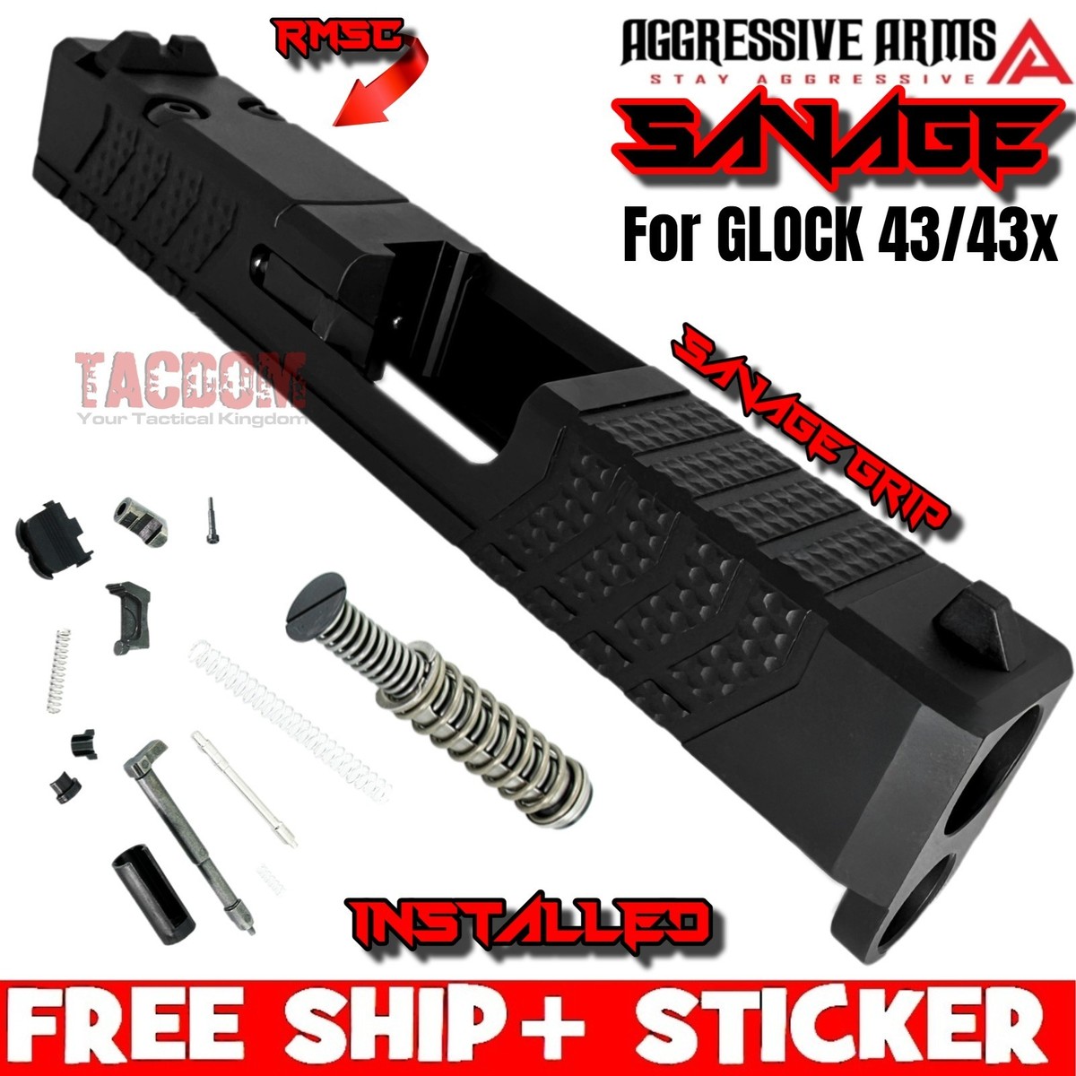 AGGRESSIVE ARMS SAVAGE COMPLETE SLIDE + UPPER PARTS FOR GLOCK 43