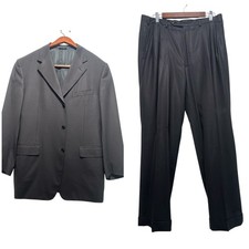 Canali 2 Piece Suit 3 Buttons Blazer Pleated Dress Pans Mens 52R Wool Inseam 30