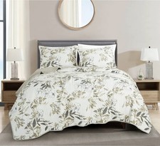 2 piece twin green floral leaves quilt set microfiber polyester fabric brand new
