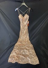 Prom Wedding Mother of the bride May Queen Gold Sequin couture dress. Size 6