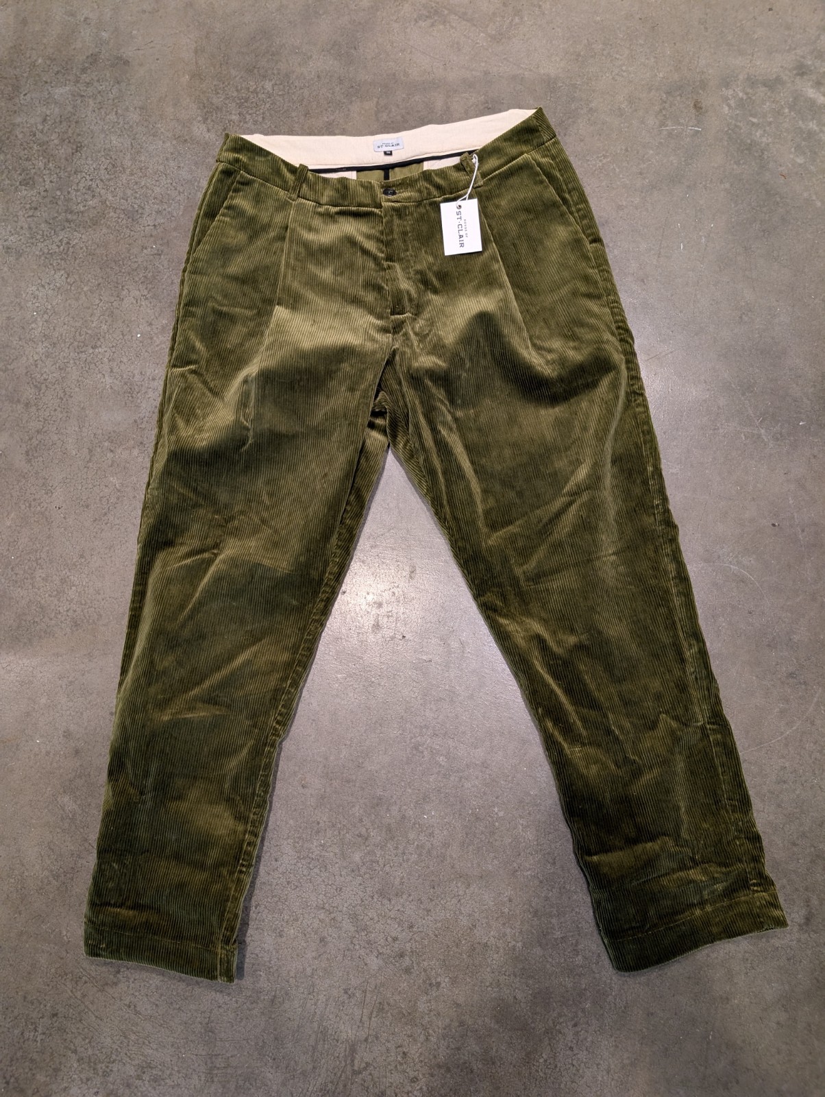 House of St. Clair Corktown Pleat Trouser Pants Mouse Cord Green Velvet 36 Size