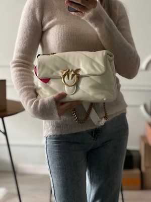 OUTLET PINKO Love Puff Classic Medium Size Crossbody Shoulder Bag Ivory White 