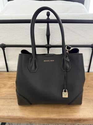 Michael Kors Mercer Gallery Medium Faux Pebble Leather Center Zip Tote Bag Black