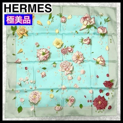 Hermes Carre 90 Rosee de Roses Seidentuch Smaragdgrün 35,0 Zoll Gebraucht