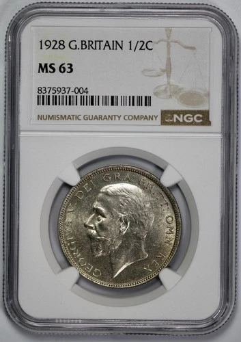 1928 Great Britain Silver 1/2C Half Crown NGC MS 63