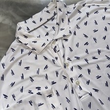 Johnnie-O Polo Shirt Men  s XL White Navy Surfboard AOP Print Performance Golf