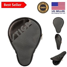 Luxury Grey Ping Pong Paddle Cover - Fits 1-2 Rackets, Zip Closure Protection