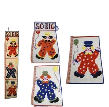 VTG Needlepoint Growth Chart Baby Nursery Wall Decor Child Ruler Clowns READ