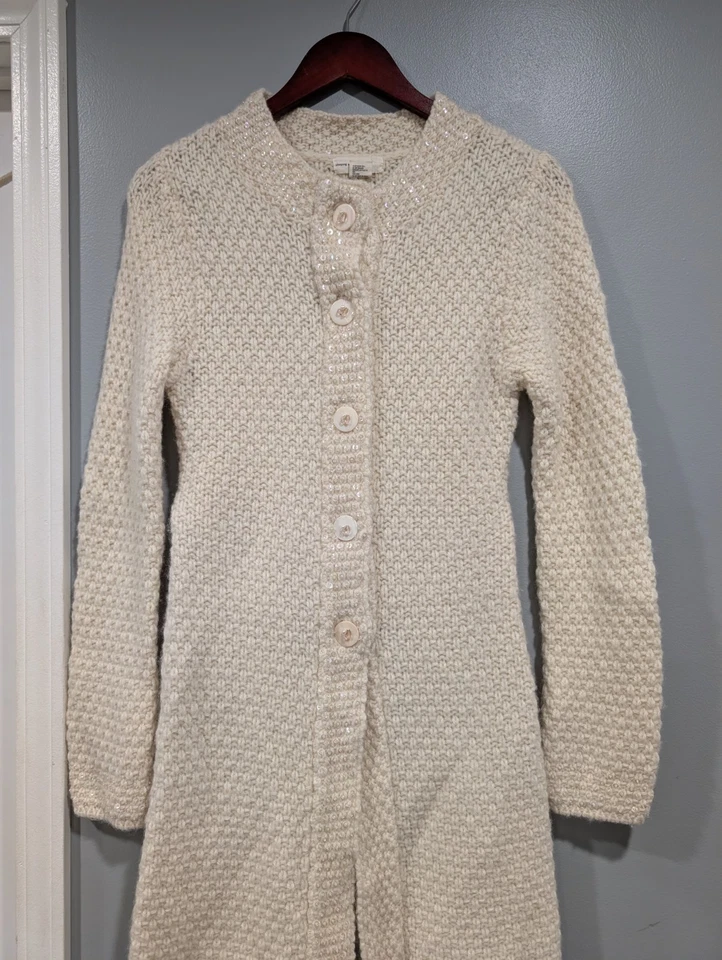 Anthropologie Sleeping on Snow Wool Sweater Jacket Cardigan Button Sequin Trim S - Image 4 of 4