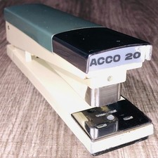 Vintage ACCO 20 STAPLER - Teal - Cream - Chrome Made In USA  Chicago MCM 