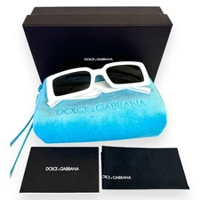 Dolce Gabbana Sunglasses DG 6187 3312 87 Polished White Black Logo with Case