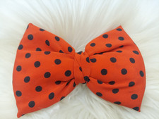 Vintage Large Red Black Polka Dot Puffy Fabric Bow Barrette Hair Accessory