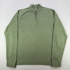 LL Bean Sweater Mens Large Green 1/4 Zip Cashmere Cotton Blend Pullover
