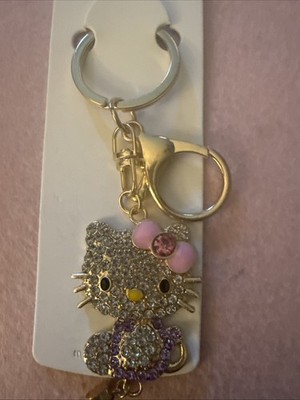 Hello Kitty Keychain Handbag Charm NWT White/Purple Rhinestones Pink Bow