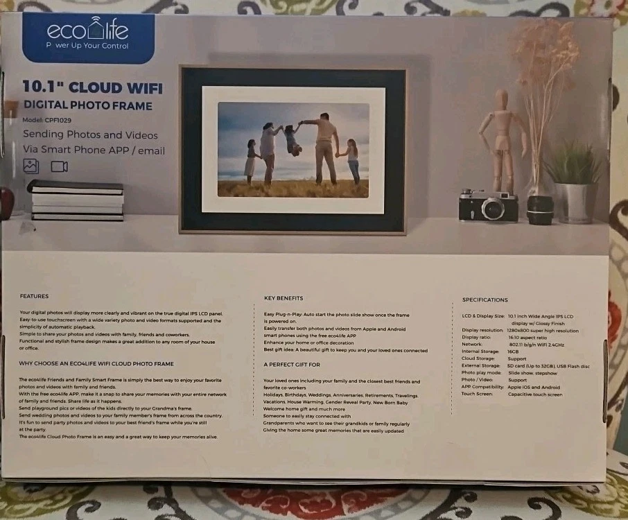 eco4life 10.1" WiFi Digital Photo Frame with Photos/Videos sharing - CPF1029 NEW - Image 2 of 4