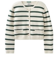 Scotch  Soda Cardigan Women Pine Green White Stripe Button Sweater Preppy m