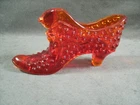 Vintage Fenton Hobnail Cat Head Slipper Shoe Art Glass Amberina Fire