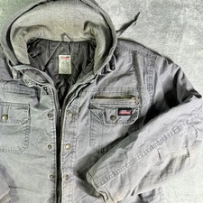 Dickies Mens Gray Lrg Distressed Hooded Quilted Lined Work Jacket Coat