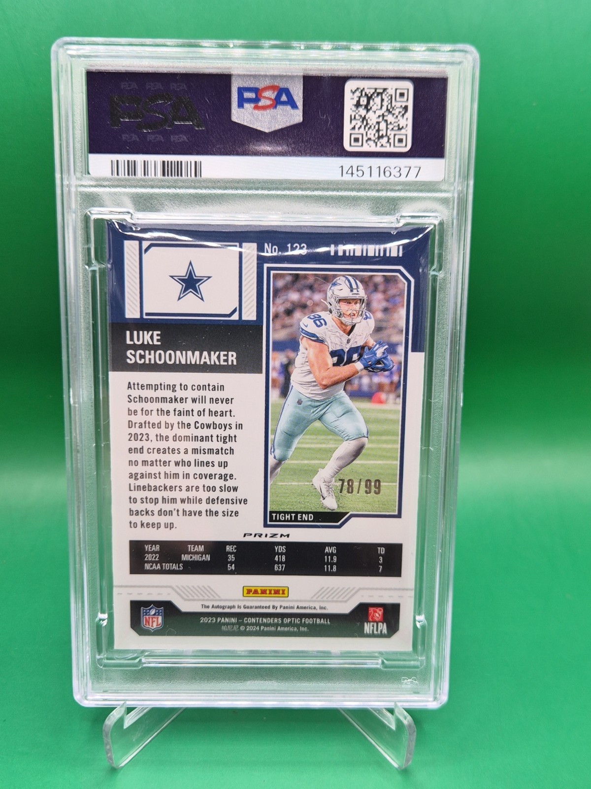 2023 Contenders Optic #123 Luke Schoonmaker Rookie Ticket Auto Teal /99 PSA 10💎 view 3