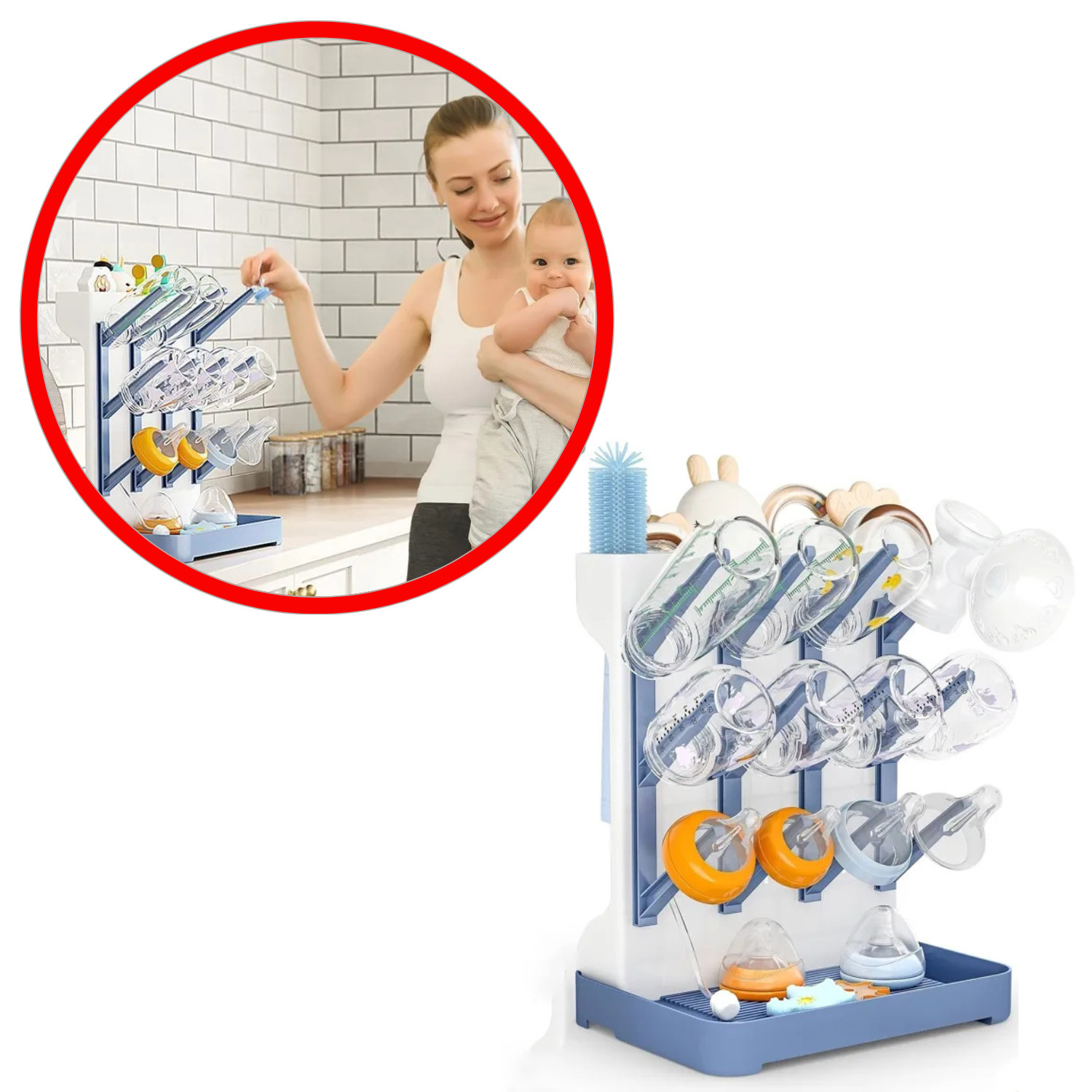 Sèche-biberon haute capacité 12 bouteilles avec bac récupérateur amovible