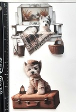 Lot of 2 Vintage Dogs Cap Bench Blanket Suitcase SINGLE LAYER Embellishments 958