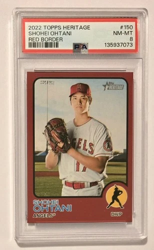 2022 Topps Heritage SHOHEI OHTANI PSA 8 NM-MT Red Border #150 Los Angeles Angels