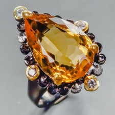Handmade 20 ct Natural Citrine Quartz Ring 925 Sterling Silver Size 8.5 /R439361