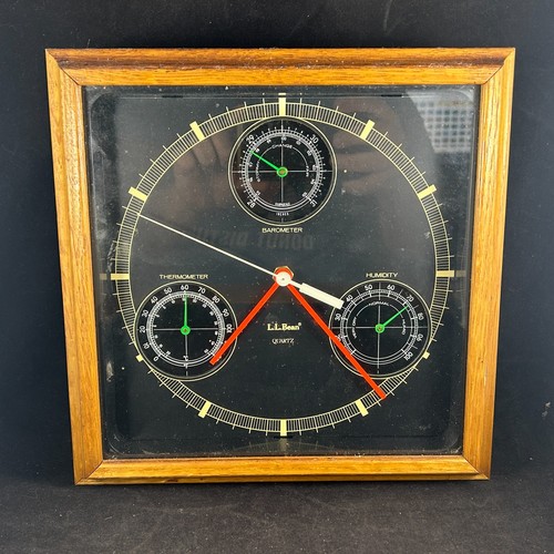 LL BEAM VTG QUARTZ WALL CLOCK WEATHER STATION BAROMETER THERMOMETER HUMIDITY