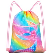 Drawstring Backpack String Bag for Kids, Girls Gym Sackpack Cinch Water Resis...