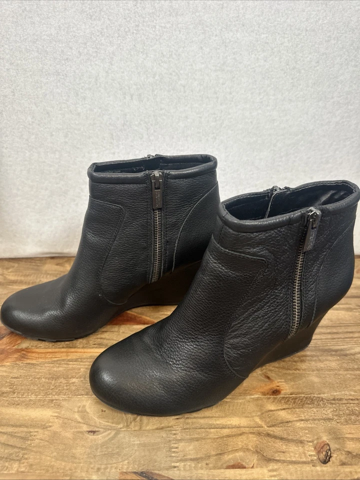 Kenneth Cole Reaction Tell Lilly Pad Negro Cuero Cuña Botines Talla 8 M Foto 2 de 4