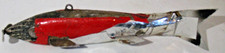 Ant. Red, Silver+White Hand Carved + Painted Ice Spear Fishing Decoy South Bend?