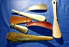 7 Lot Vintage Shoe Horns Metal Antler Plastic Vulcanized Fibre Advertising